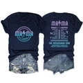 Detail of blue t-shirt with Mama Tour print and distressed denim shorts back view - Navy Blue