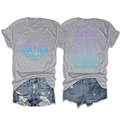 T-shirt gris Mama Tour et short en jean vieilli posés à plat, vues avant et arrière - S / Hauts / Gris clair
