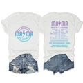 Detail of the Motherhood Tour printed graphic on white cotton T-shirt and denim shorts - White