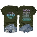 Detailed front and back view of army green cotton T-shirt with Mama tour graphic - Army Green