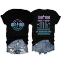 Detailed back print of the Mama Tour t-shirt featuring a funny daily parenting schedule - Black