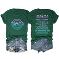 Front and back detail of green Mama Tour cotton t-shirt with vintage denim shorts - Vintage Green