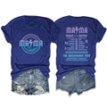 Front and back detail of 'Mama Makes It All Happen' graphic print on navy cotton T-shirt - Vintage Blue
