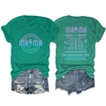 Front and back view of green Mama Tour t-shirt and distressed denim shorts outfit set - Dark Green