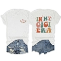 Detail of In My Gigi Era butterfly and floral print on white graphic t-shirt for women - White
