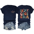 Women's In My Gigi Era t-shirt and ripped denim shorts set with butterfly print back view - Navy Blue