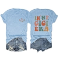 Front and back detail of In My Gigi Era light blue t-shirt with butterfly print and shorts - Light Blue