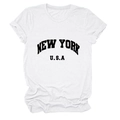 Détail du t-shirt blanc en coton avec lettrage New York USA et col rond classique - Blanc (Police Noire)