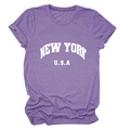 T-shirt violet en coton avec imprimé New York USA style campus décontracté - Violet (Police Blanche)