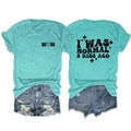 Mint green MOM and I WAS NORMAL 3 KIDS AGO printed t-shirt with ripped denim shorts - Deep Water Blue (Black Print)