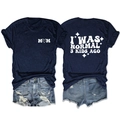 Dark blue t-shirt set with I Was Normal 3 Kids Ago slogan and MOM heart print - Navy Blue (White Print)