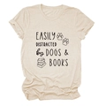 Detail of Dogs & Books graphic print on beige cotton T-shirt with knit texture - Sand (Black Font)