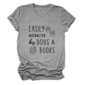 Close-up of grey t-shirt featuring Dogs & Books print with dog paw and book graphic - Dark Grey (Black Font)