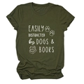 Detail of dog and book graphic on olive green cotton blend casual crewneck t-shirt - Army Green (White Font)