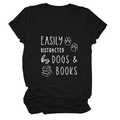 Detail of cotton crew neck tee featuring Easily Distracted by Dogs & Books graphic print - Black (White Font)