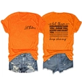 Détail recto-verso d'un t-shirt orange en coton avec typographie inspirante - Orange