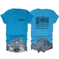 T-shirt bleu en coton avec texte au dos et short en jean vieilli avec bords effilochés - Bleu lac
