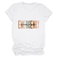Detail of soft cotton white T-shirt featuring retro Emergency Nurse letter print - White (Black Text)
