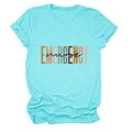 Detail of light blue Emergency Nurse T-shirt showing colorful typography on cotton fabric - Deep Water Blue (Black Text)