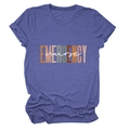 Close-up of Emergency Nurse printed graphic on a blue short-sleeve cotton blend T-shirt - Retro Blue (White Text)