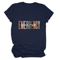 Detailed view of Emergency Nurse text print on navy blue cotton crewneck t-shirt - Navy Blue (White Text)