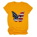 Detailed view of butterfly print with American flag and floral patterns on yellow T-shirt - S / Mustard Yellow