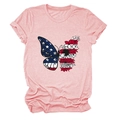 Close-up of pink heather T-shirt featuring a unique American flag butterfly floral print - Pink