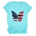 Light blue crew neck t-shirt with butterfly American flag and floral print design - Deep Water Blue