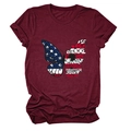 Close-up of wine red T-shirt featuring a butterfly with American flag and floral patterns - Burgundy