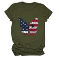 Detail of army green T-shirt featuring creative butterfly print with US flag and flowers - Army Green