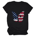 Detail of butterfly print with US flag and floral pattern on a black crew neck T-shirt - Black