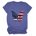 Detailed view of butterfly print with American flag stars and floral wing on a purple tee - Vintage Blue