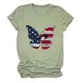 Close-up of sage green T-shirt featuring a butterfly with American flag and floral patterns - Olive Green