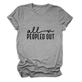 Detail of rolled cuffs and 'all peopled out' heart print on grey cotton t-shirt - S / Dark Grey (Black Font)