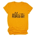 Detail of all peopled out slogan with heart on ginger yellow short sleeve cotton t-shirt - S / Mustard Yellow (Black Font)