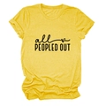 Close-up of rolled cuffs and cotton knit fabric on yellow All Peopled Out t-shirt - Yellow (Black Font)