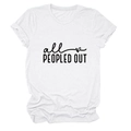 Detail of all PEOPLED OUT slogan print on a white cotton crew neck t-shirt for women - White (Black Font)