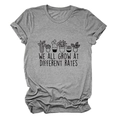 Detail of grey cotton T-shirt featuring potted plants and motivational text print - S / Dark Grey (Black Letters)