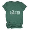 Detail of forest green cotton t-shirt with white all PEOPLED OUT text and heart print - Vintage Green (White Font)