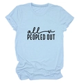 Detail of all PEOPLED OUT slogan and heart print on a light blue cotton t-shirt - Light Blue (Black Font)