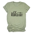 Minimalist green cotton T-shirt with All Peopled Out print and heart graphic - Olive Green (Black Font)