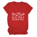 Detail of red cotton T-shirt featuring potted plant prints and motivational text - S / Red (White Letters)