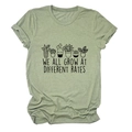 Close-up of sage green T-shirt with plant illustration and motivational text - S / Olive Green (Black Letters)