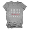 Detailansicht eines grauen T-Shirts mit weißem Buchstaben-Print und roter EKG-Grafik - S / Dunkelgrau (Weißen Text)