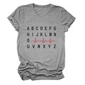 Detailansicht graues T-Shirt mit minimalistischem Alphabet und Herzschlag-Druck - S / Dunkelgrau (Schwarzer Text)