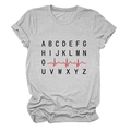 Detail of grey marl T-shirt featuring creative black alphabet and red heartbeat print - S / Light Grey (Black Text)