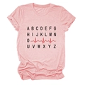 Pink crew neck t-shirt for women featuring black alphabet and red heartbeat graphic - S / Pink (Black Text)