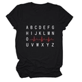 Detail of black cotton T-shirt featuring alphabet design and red EKG heartline graphic - S / Black (White Text)