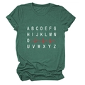 Detail of white alphabet print and red heartbeat line on heather green cotton T-shirt - S / Retro Green (White Text)