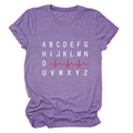 Close-up of purple t-shirt featuring white alphabet print and red EKG line detail - S / Purple (White Text)